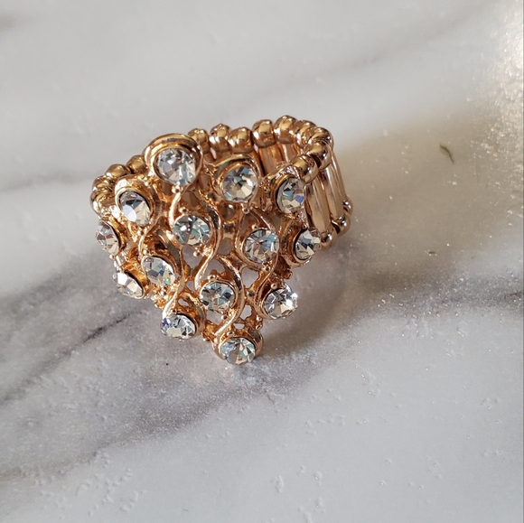 Gold Tone Stretch Ring with Rhinestone Jewels BLING 💥3 for $24💥 - Picture 3 of 13